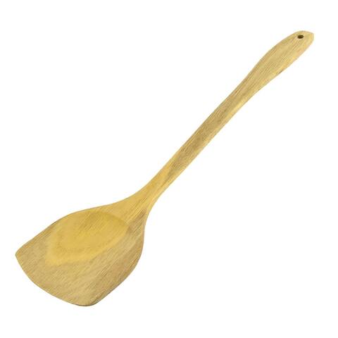 Wooden Long Curved Handle Cooking Egg Pancake Turner Natural Spatula - 38 x 9 x 0.9 cm