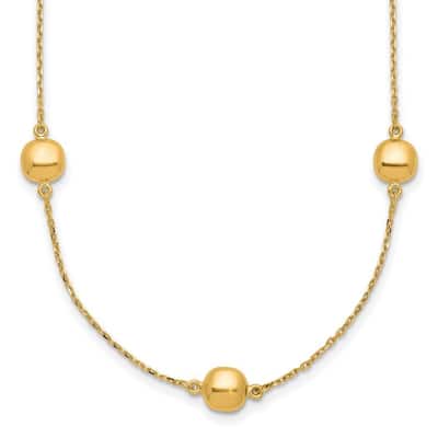 Curata 14k Yellow Gold Polished 5 Station Puffed Square Beads Necklace,16+2"
