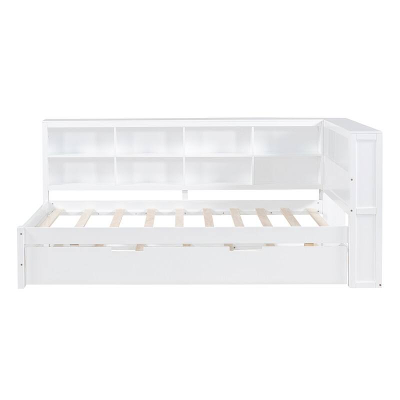 Wooden Twin Size DayBed with Twin Size Trundle, DayBed with Storage Shelf and USB Charging Ports