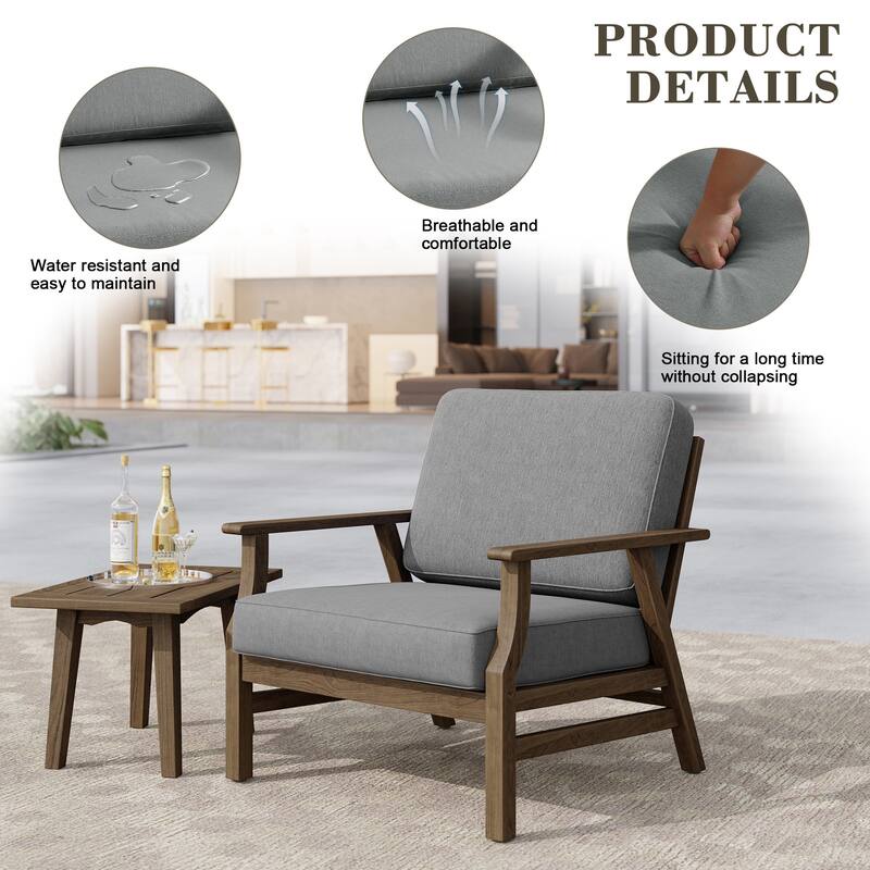 Jamie 2 Set 31" W Outdoor Acacia Wood Club Chairs with Cushions