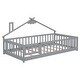 preview thumbnail 10 of 9, Grey Twin Pine House-Shaped Bedside Floor Bed with Guardrails