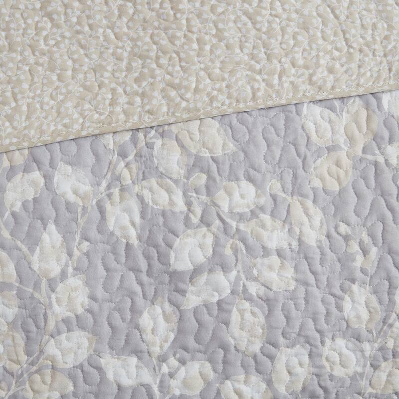 DESIGN STUDIO Camden Leaves Grey/Neutral Cotton Quilt Set