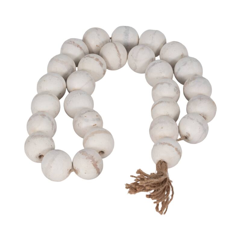 Sagebrook Home 32" Wooden Large Bead Garland with Tassels - Contemporary Mango Wood