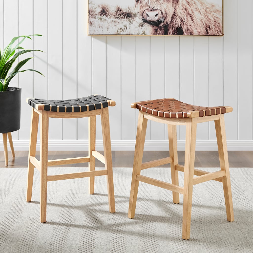 NPD Furniture Marco Faux Leather Backless Counter Stool with Natural Legs Color