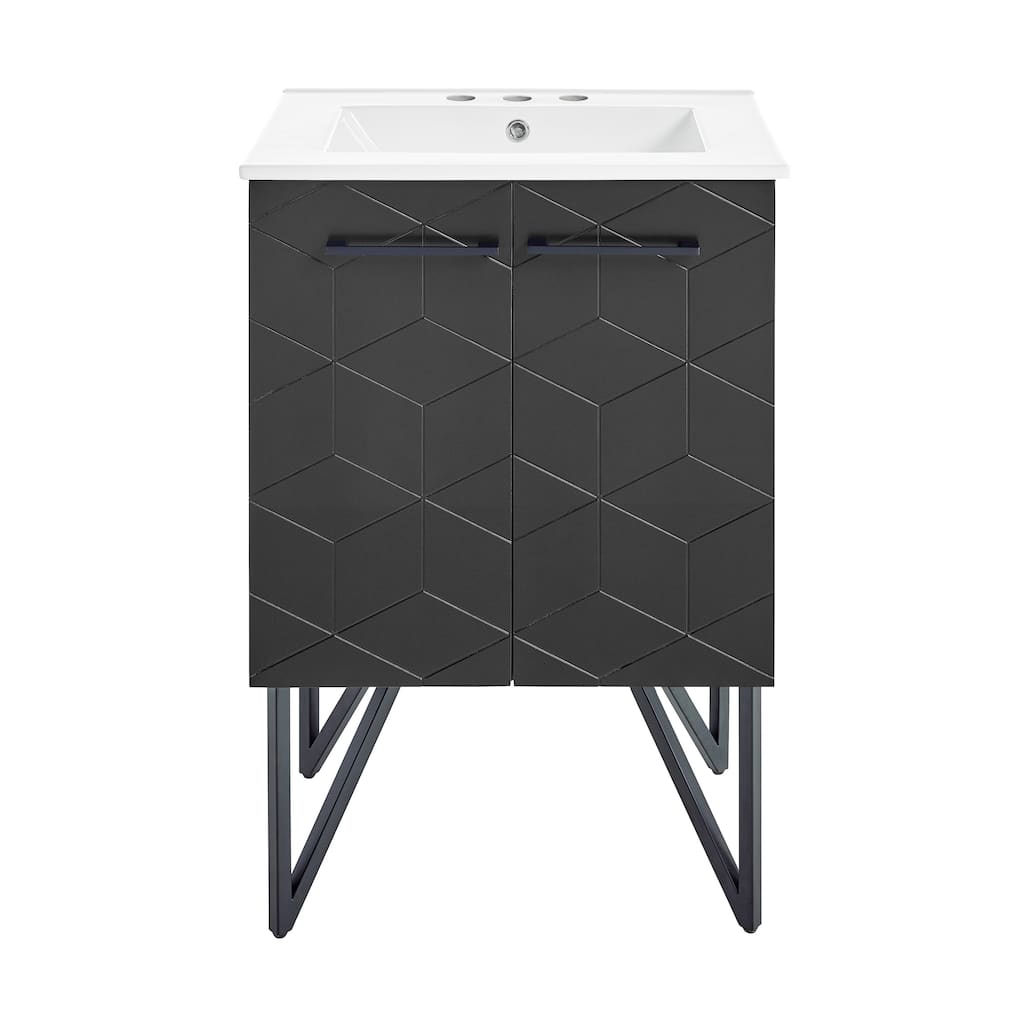Annecy 24 In. Phantom Black Bathroom Vanity With White, 3-Hole Ceramic Sink Top