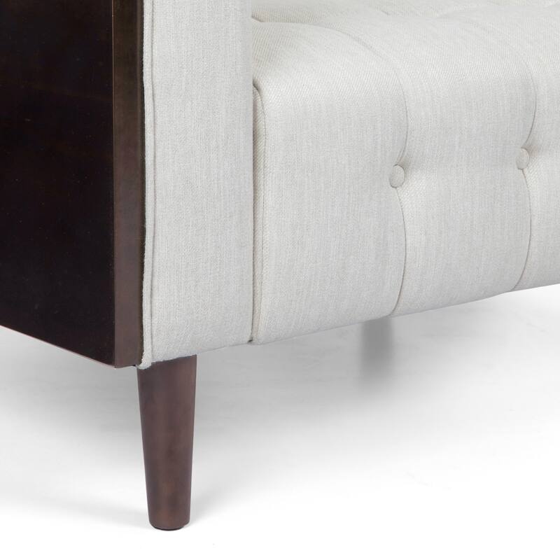 Roomfitters Mid-Century 3-Seater Sofa, Upholstered Tufted Couch for Living Room, Modern Wood-Accent Design, Beige