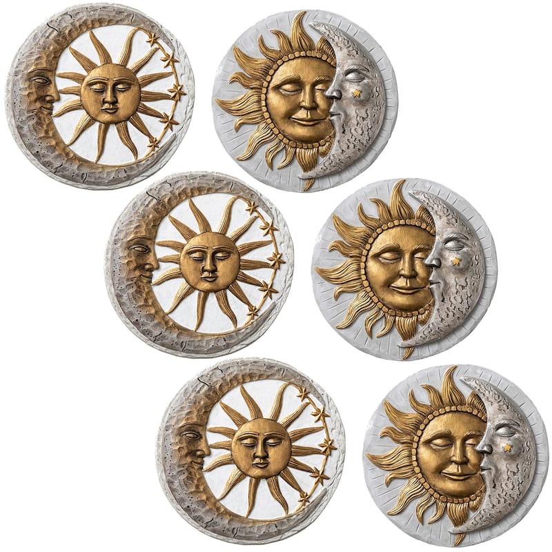 Glitzhome 6-Piece Sun & Moon Cement Stepping Stones Garden Decor - 10 in