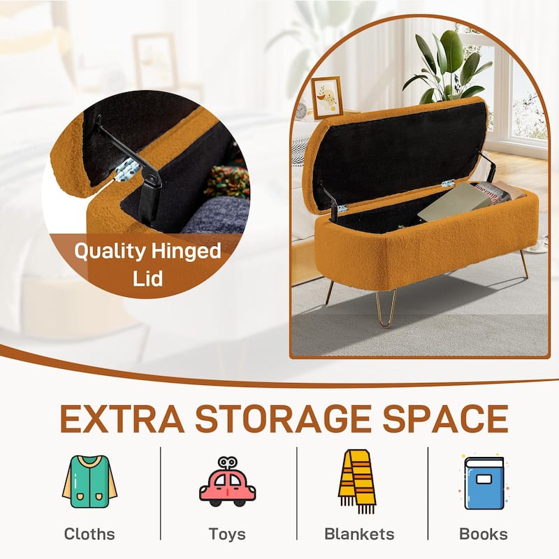 Ouyessir Modern Sherpa Storage Bench, Ottoman with Storage