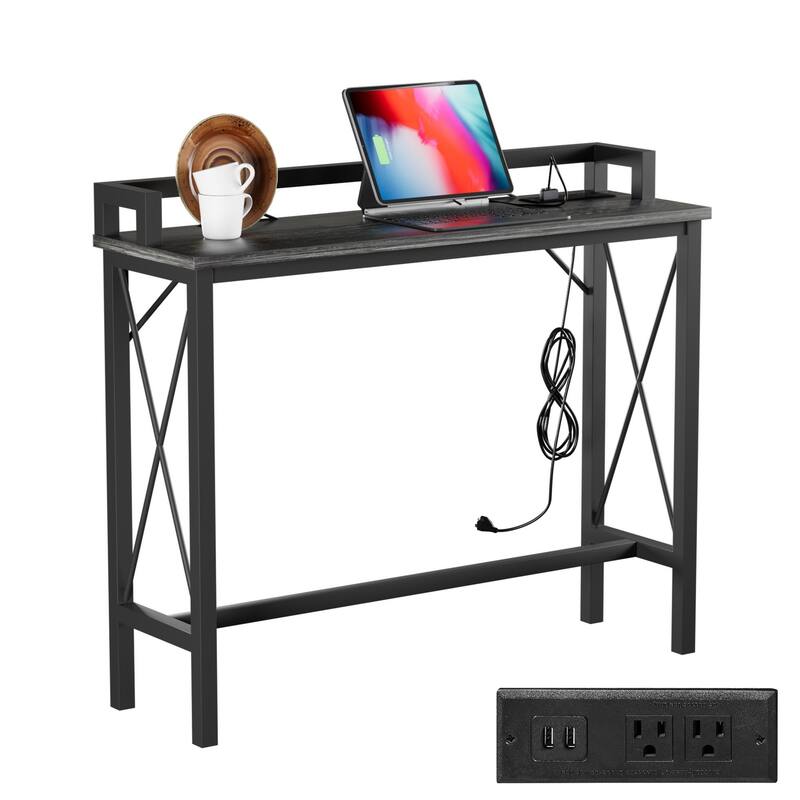 Javlergo Extra Long Console/Sofa Table with Charging Station&Power Outlet, Charcoal Grey