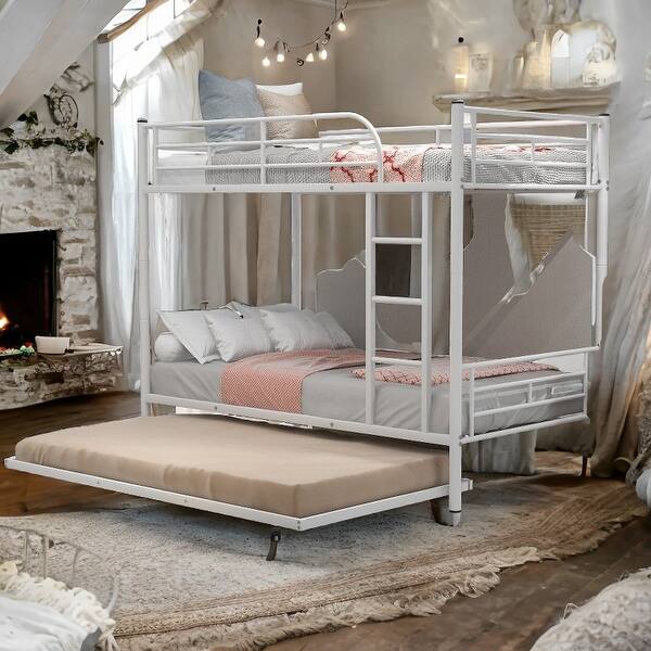 slide 2 of 20, Twin over Twin Bunk Bed With Trundle, Split Into 2 Beds, White White