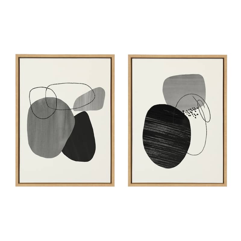 Kate and Laurel Sylvie 863 Abstract Rocks Framed Canvas by Teju Reval - 2 Piece 18x24 - Plastic - Natural