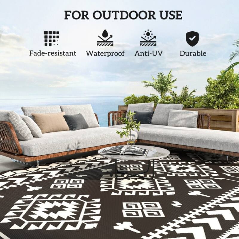 Reversible Outdoor Rug Rhombus Patchwork, UV-Protected, Foldable & Portable Polypropylene Mat - 215.7" L x 107.9" W