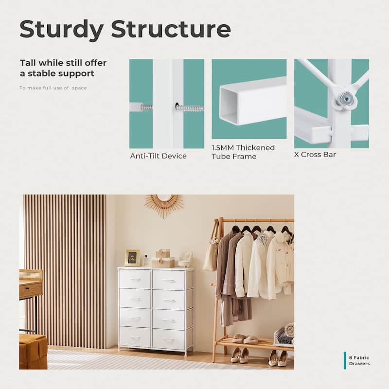 Tall Dresser Storage Tower with 8 Fabric Drawers