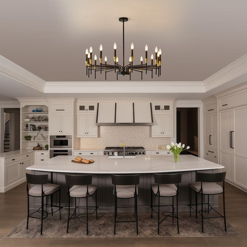 Modern Black Gold Farmhouse Chandelier Large Candle Chandeliers