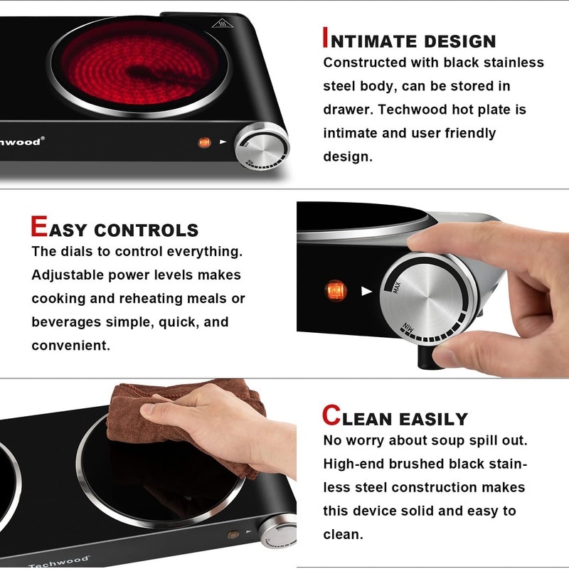 Elexnux 1800W Portable Hot Plate 7.6 in. Electric Stove Countertop