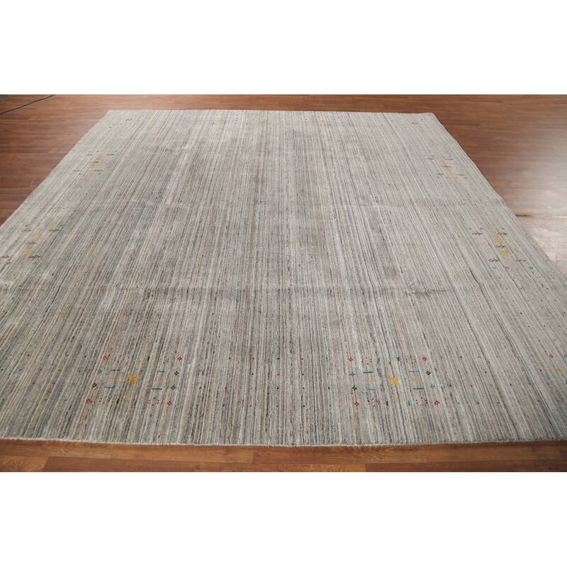 Striped Gabbeh Square Area Rug Handmade Wool Carpet - 9'9"x 9'7"