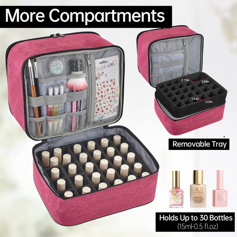Double-Layer Nail Polish Organizer Bag, Holds 27 Bottles, Nail Tools & Dryer Storage Case with Adjustable Dividers