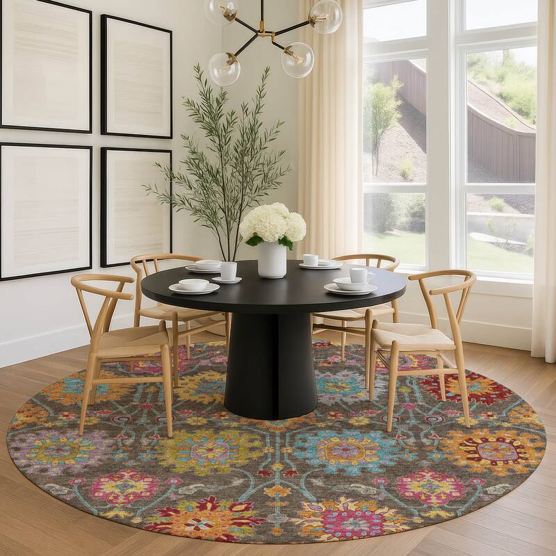 Machine Washable Indoor/ Outdoor Traditional Kashan Chantille Rug