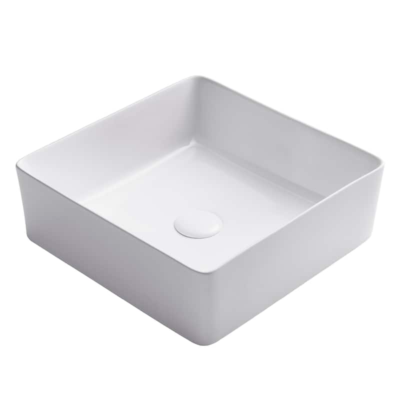 KRAUS 15 5/8 inch Viva Square White Ceramic Vessel Bathroom Sink