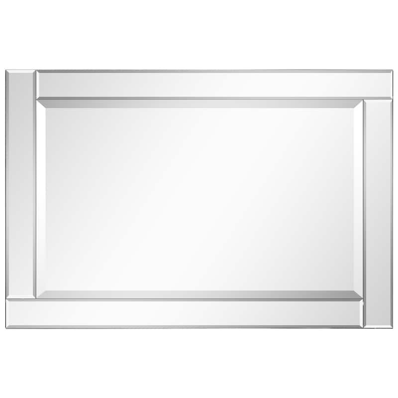 Beveled Rectangle 1"-Beveled Center Wall Mirror with Solid Wood Frame - Clear