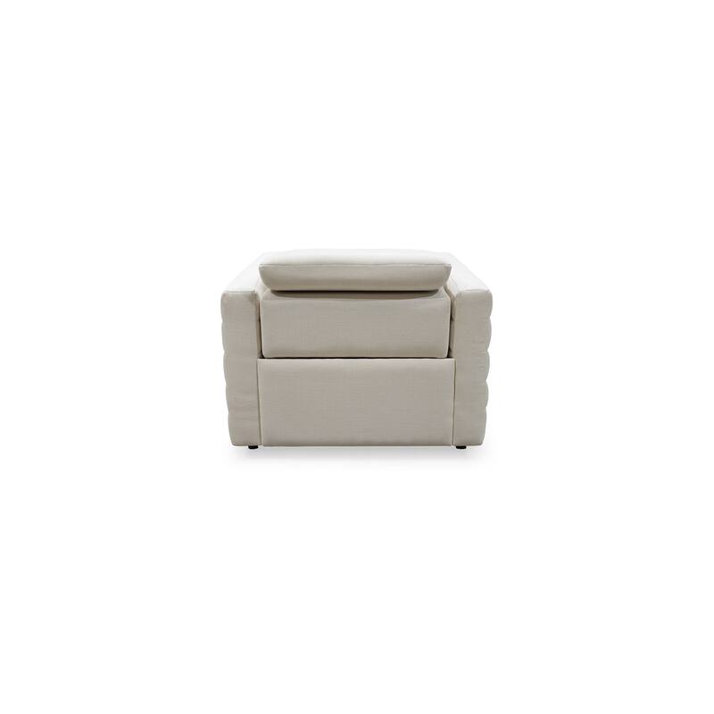 NADAAL STUDIOS Serelith Recliner Chair, Channel-Tufted Chenille Fabric with Power Motion, Rubberwood Frame, Off White