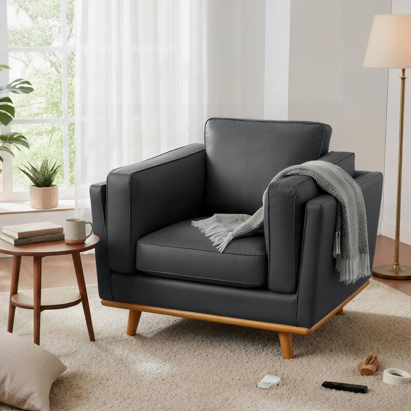 MCombo Napa Leather Couch, Leather Sofa - Black - Chair