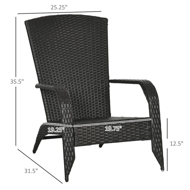Outdoor Wicker Adirondack Chair, Patio Fire Pit Chair with Soft Cushions, Tall Curved Backrest & Armrests