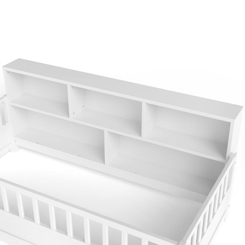 Wooden Floor Bed Frame with Fence Guardrail & Side Storage, Low Profile Kids Bed (Full/Twin)