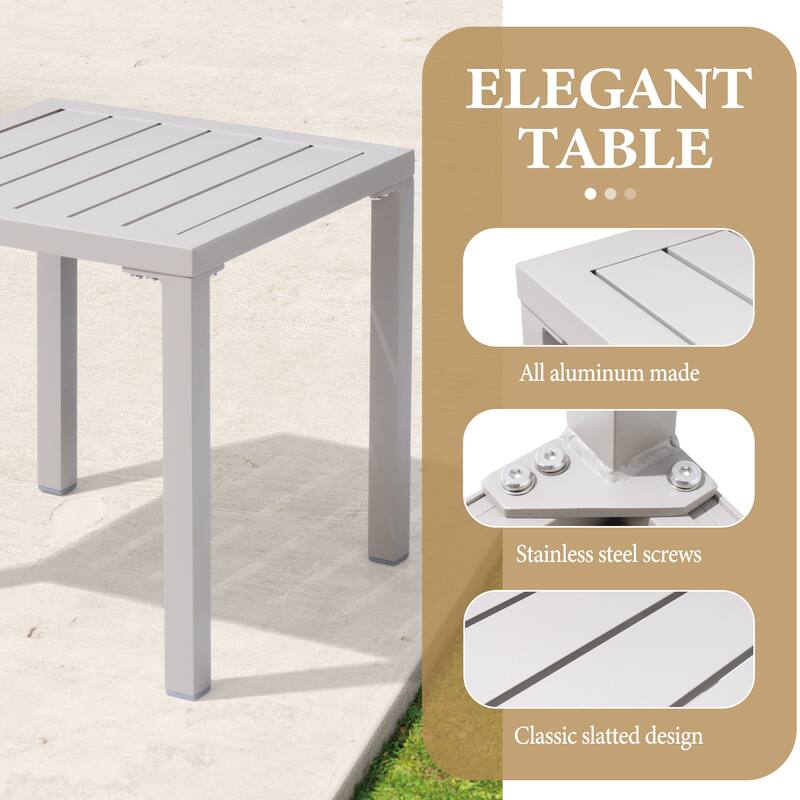 Outdoor Aluminum End Table Square Patio Side Table - 15.7" L x 15.7" W x 15.9" H