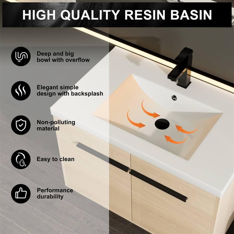 Wood Bathroom Vanity with Resin Sink and 2 Doors