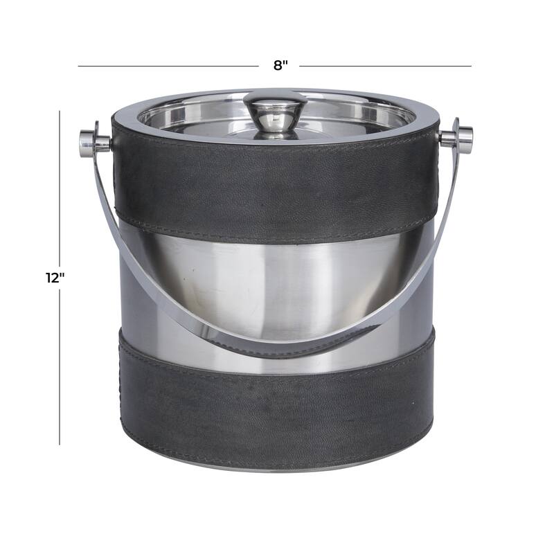 Leather Handmade Ice Bucket with Lid - Gray or Brown - Roche River Decor