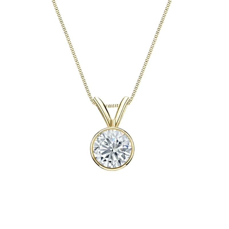 Auriya 18-karat Gold 0.50ctw Round Solitaire Lab Grown Diamond Necklace Bezel (H-I VS) - 0.5 - Yellow