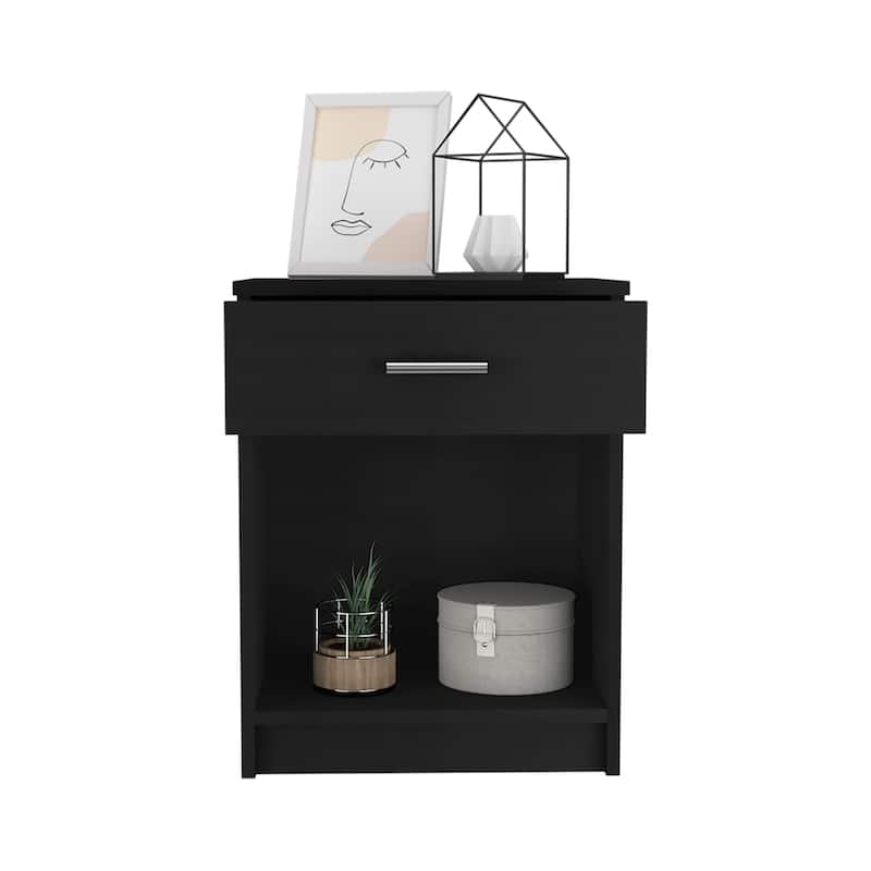Bedroom Nightstand,One Drawer, Low Shelf, Superior Top, Black