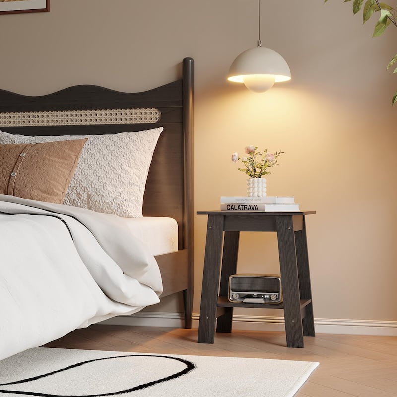 , Rustic Side Table with Storage Shelf, Small Center Table