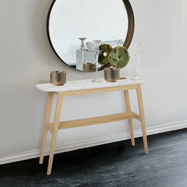 Castello 43" Rectangular Italian Carrara White Marble Console Table with Shelf - 43"L x 12"W x 31"H. Opens flyout.