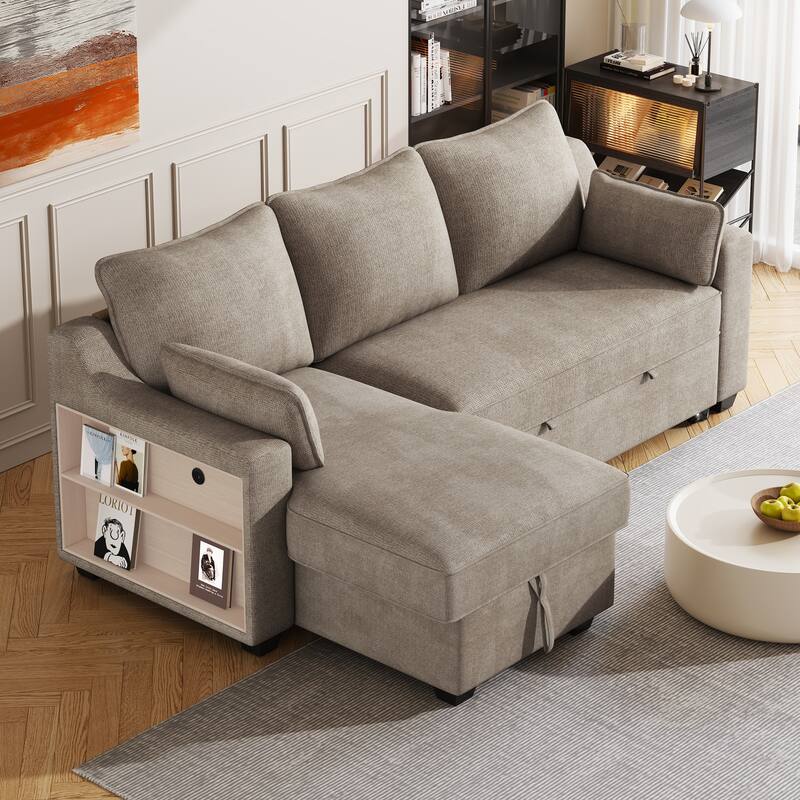 MERAX L-Shaped Couch Convertible Sofa Bed with Storage Chaise
