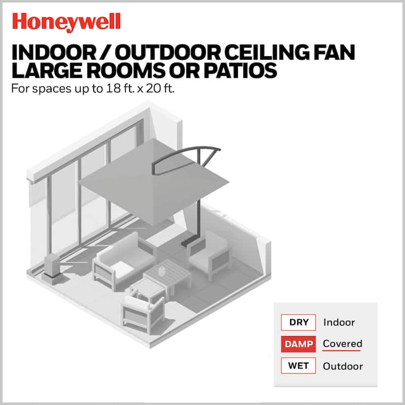 52" Honeywell Lynton Indoor/Outdoor Ceiling Fan with Color Changing LED Light, Remote Control, High Performance Blades