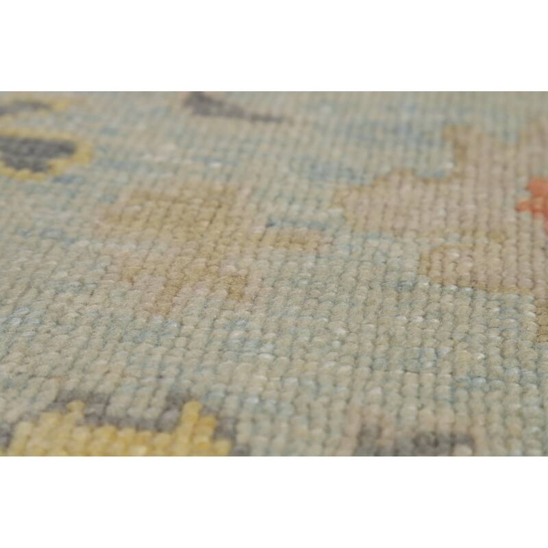 Hand Knotted Oriental 100% Wool Carpet Transitional Floral Navy Blue & Blues Oushak Runner Rug - 10' 9'' X 2' 11''