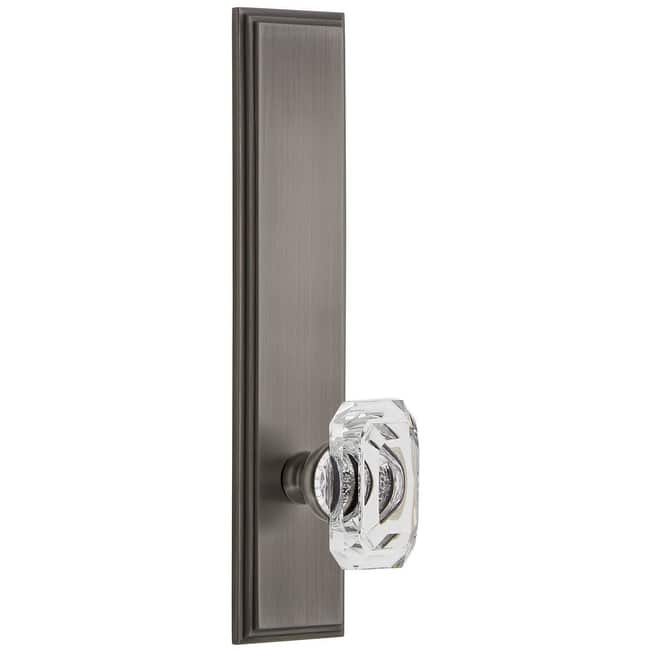 Grandeur Carre Solid Brass Tall Plate Rose Single Dummy Door Knob with - Antique Pewter