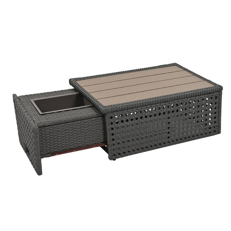 6-Piece Outdoor Sectional Sofa Set with Adjustable Recliner, Ice Bucket Coffee Table & Side Tables