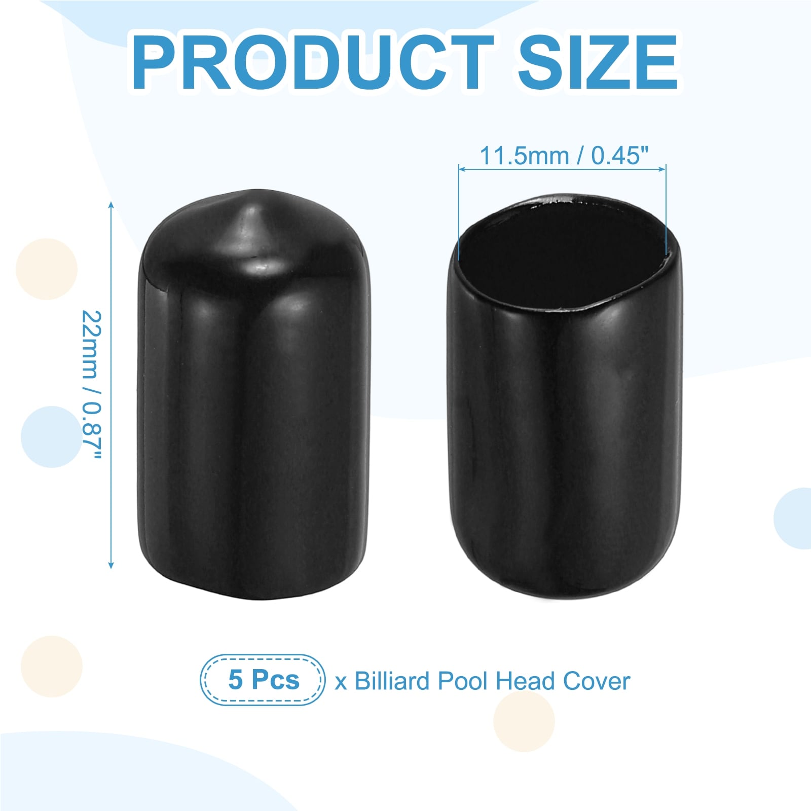 Pool Tip Cover, Rubber Cue Protector, Billiard Pool Durable Head Covers for Table Stick Head