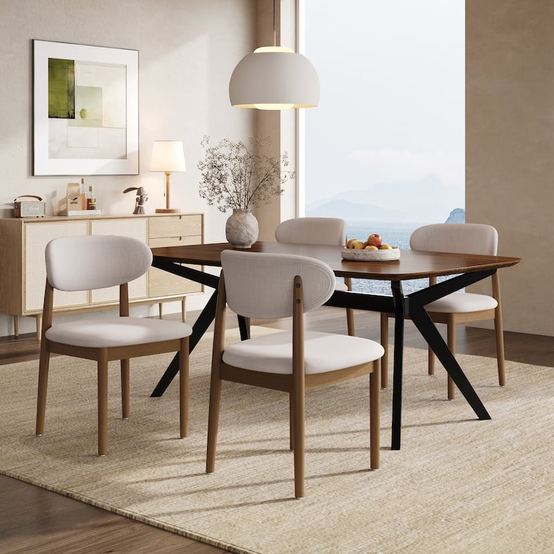 Christopher Knight Home - Callen Dining Set with Beige Upholstered Side Chairs & Matching Table - Grey+Walnut