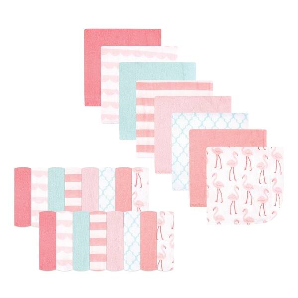 slide 1 of 1, Hudson Baby Infant Girl Rayon from Bamboo Washcloth Bundle, Coral Flamingo, One Size - Coral Flamingo - One Size