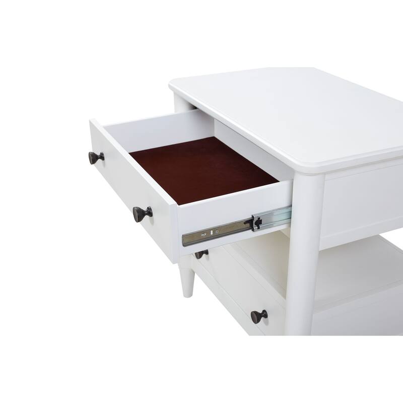 Open Nightstand White Finish With 2 Drawers