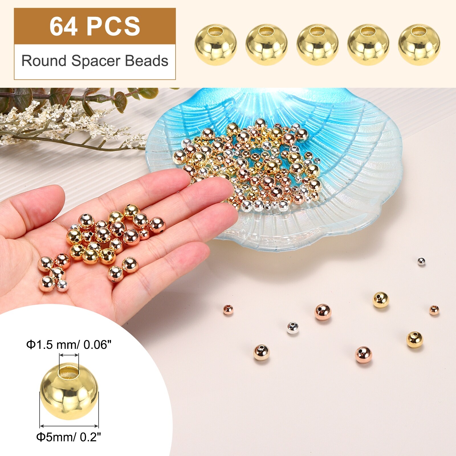 Filled Spacer Beads, Metal Smooth Round Ball Beads for Jewelry Making Necklace DIY