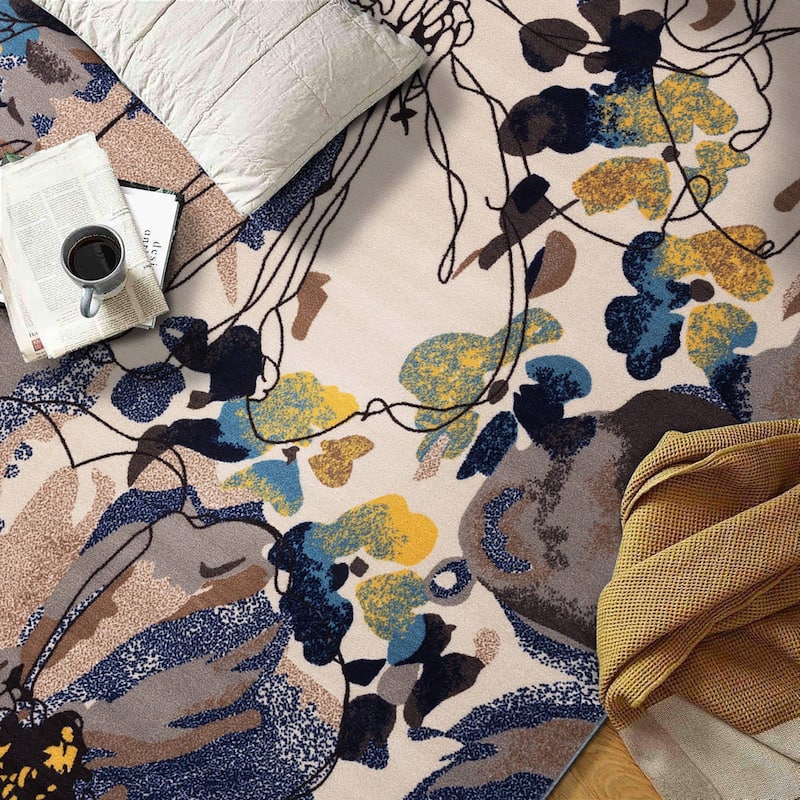 World Rug Gallery Modern Bright Flowers Non-Slip Area Rug Multi