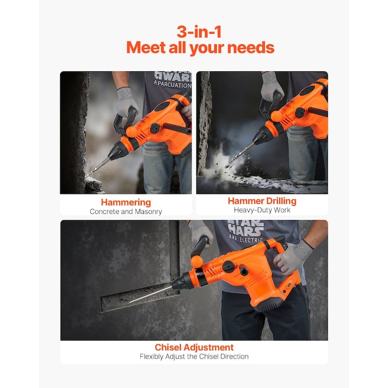Orange and Black Steel 1600W Rotary Hammer Drill with SDS Max and 3 Modes - 22.0x12.0x5.1 in