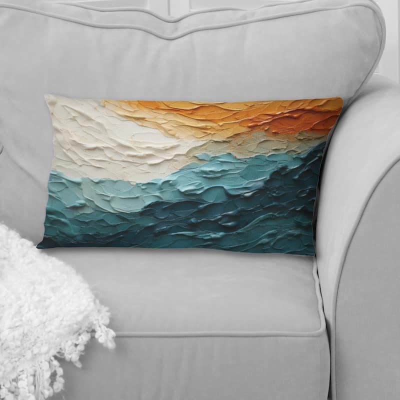 Designart "Teal Orange Ocean Coastal Essence Collage" Modern Printed Throw Pillow - 12 x 20