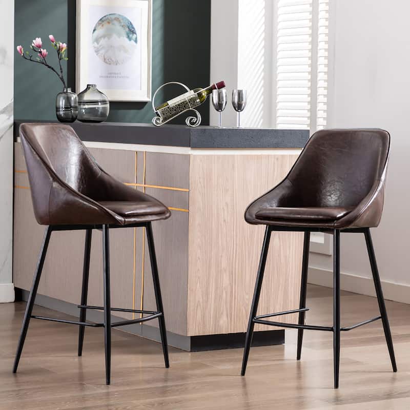 Porthos Home Ula Counter Stools Set of 2, PU Leather Upholstery, Iron Legs