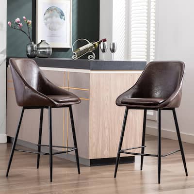 Porthos Home Ula Counter Stools Set of 2, PU Leather Upholstery, Iron Legs